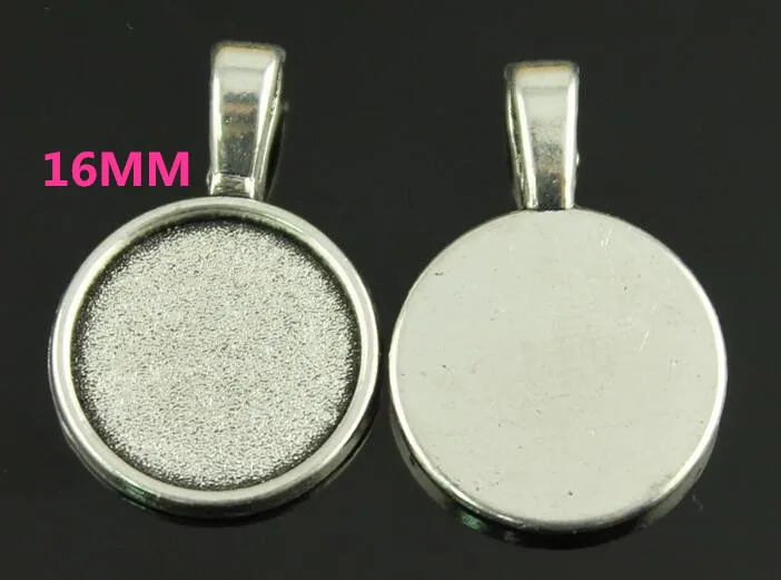 

20pcs Antique Silver/Antique Bronze Round Base Setting Tray Bezel Pendant Charm/Finding,fit 16mm Cabochon/Cameo,Big Bail Hook