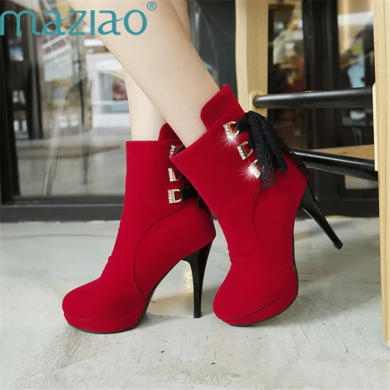 

Autumn Women Ankle Boots Platform Designer New Fashion Thick Heels Ladies Shoes Cross Strap Party Boots MAZIAO
