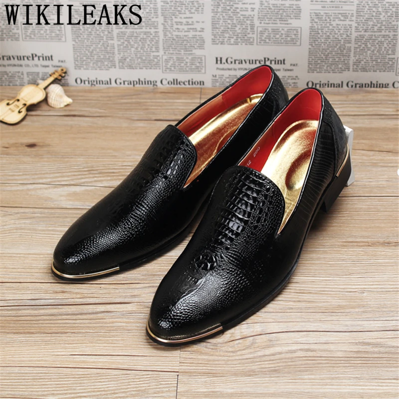 Preto Marca Crocodilo Couro De Mens amarelo vermelho Vinho Italiana Oxfords Formais Escritório Loafers branco Homens 2019 Da Grife Dos Sapatos Vestir Luxo Casamento OnwUPqqC
