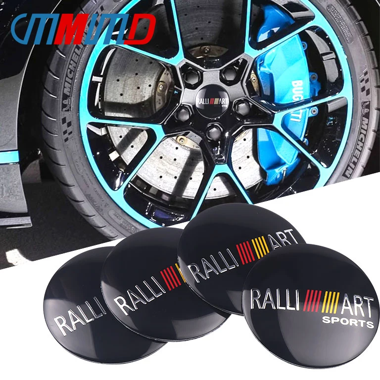 

Car styling 4pcs 56mm Ralli Art logo aluminum car emblem Wheel Center Hub sticker Rim badge For Mitsubishi Ralliart sports