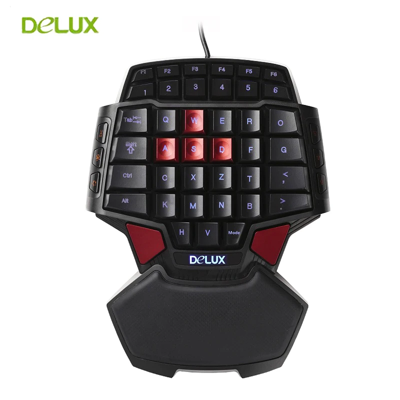 ФОТО Delux T9 Single Hand Professional Gaming Keyboard LED Backlight Double Space CF CS LOL USB Wired Mini Portable Game Key Board