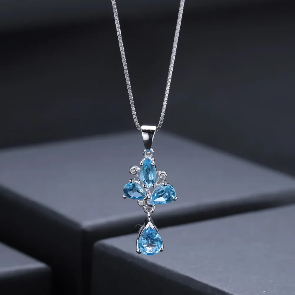 Женское ожерелье с подвеской GEM'S BALLET 3.34Ct натуральный Швейцарский Голубой Топаз