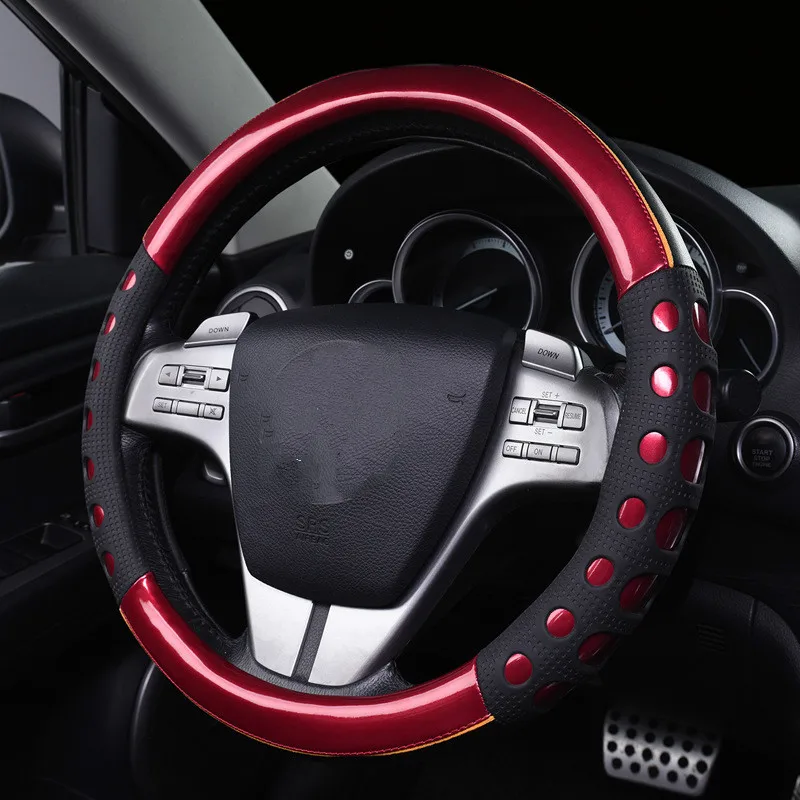 

Carnong Leather Steering Wheel Cover medium size 38cm Car Accessories Covers For Steering Wheels Car Steering Wheel Cover