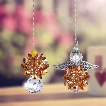

H&D 2pcs Hanging Chandelier Crystals Ball Prisms Fengshui Suncatcher Rainbow Angel Pendant Maker Car Charm (Champagne)