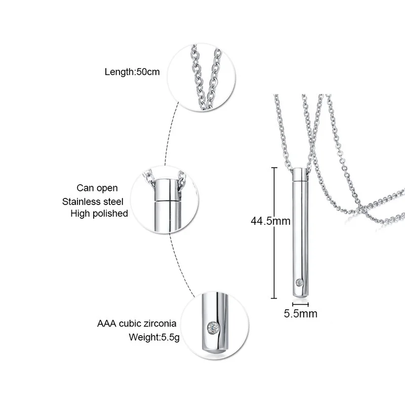 Серебряная урна Мемориал ясень Открывающийся кулон женское ожерелье кубический цирконий Модные женские ювелирные изделия из нержавеющей стали для кремации
