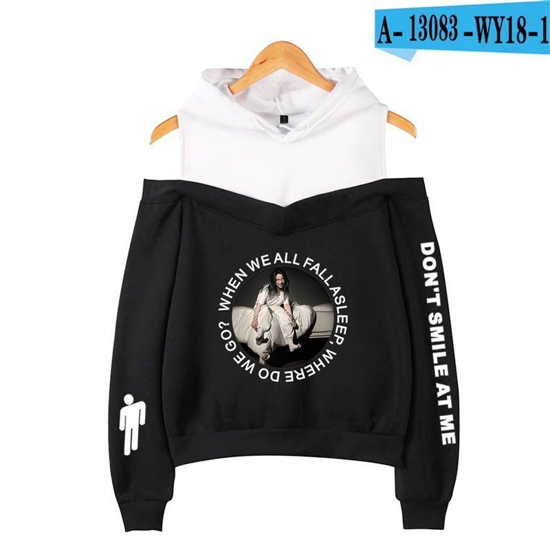 Billie Eilish Off Shoulder Sweatshirt Billie Eilish Tracksuit Printed Billie Eilish Clothing Hooded Harajuku Clothes Pullover