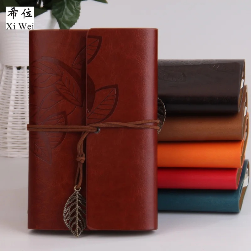 

Pu Leather Loose Leaf Notebook Hardcover Journal Handmade Woodfree Yellow Paper Clip Notepad Custom Logo