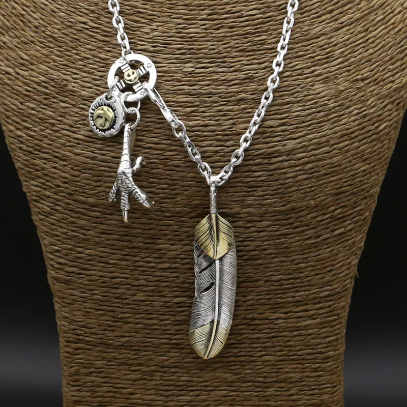 

Starfield S925 Sterling Silver Retro Thai Silver Takahashi Goro Feather Eagle Claw Simple Sweater Chain Necklace Men Women