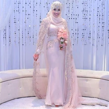 Long Sleeve Muslim Dress Gorgeous Beaded Crystal Bridal Gowns High Neck Appliques Mermaid Vintage Wedding Dresses With Hijab