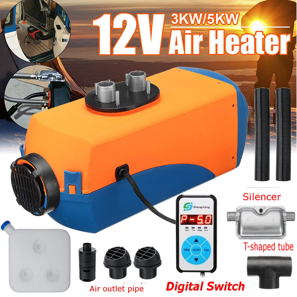 

12V 3KW/5KW Diesels Air Parking Heater Digital Display Diesel Car Air Parking Heater with Free Silencer Muffler