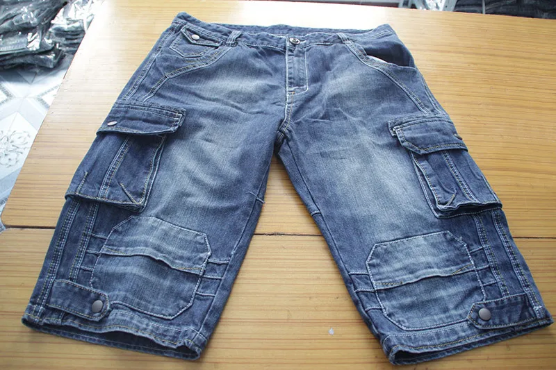 Mcikkny Retro Men's Cargo Denim Shorts Jeans Slim Fit Straight Multi-pockets Military Designer Jeans Shorts For Male Size 29-40 (8)