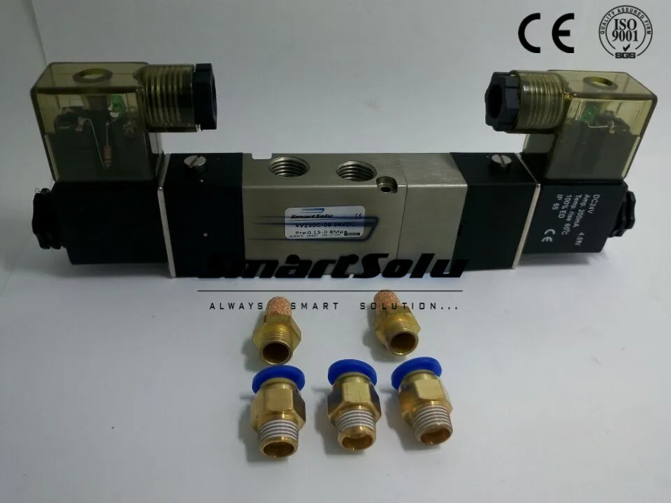 

Free shipping High quality 4V230C-08 Double coil Port 1/4" BSP 220V AC 5/3 way control valve with 2 fittings and 3 mufflers