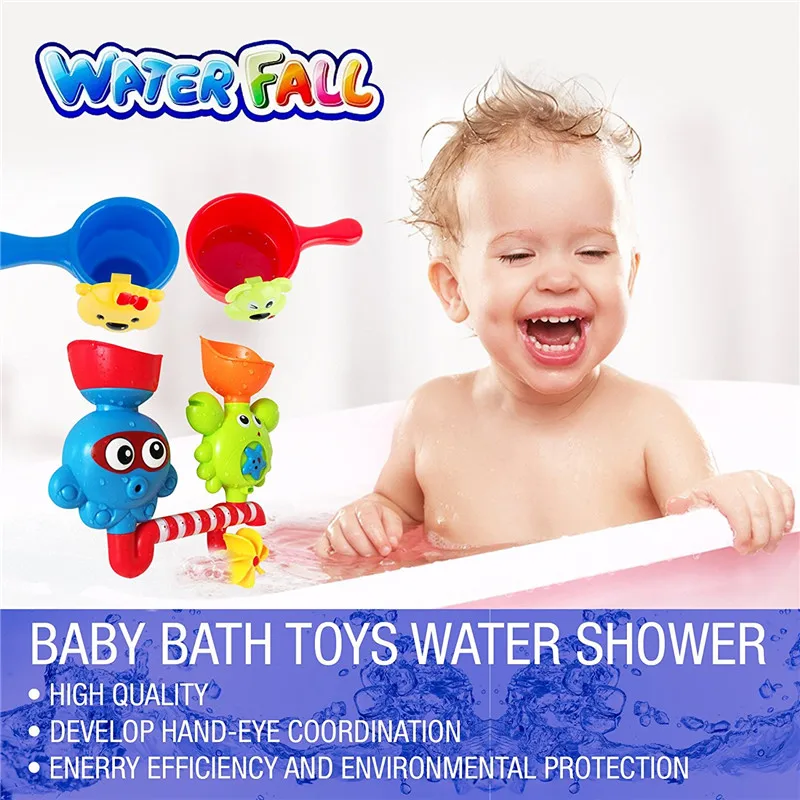 Водопад водная станция Ванна игрушка-Ванна игрушка с двумя штабелируемыми чашками фонтан вода душ игрушка для детей Дети