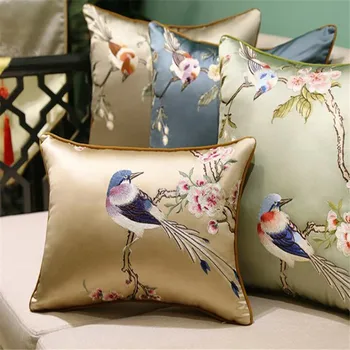 

free shipping classical embroidery blue bird throw Pillow with inner Pillow satin cushion pillow chair decorative for gift