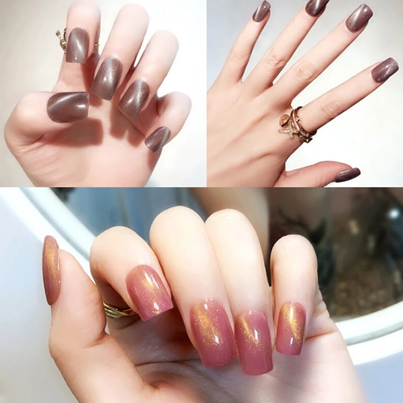 

24Pcs Fashion Cat Eye Pattern Fake Nails Short Oval Finished Nail Tips With Designed Girl Gifts 3 Colors With Glue
