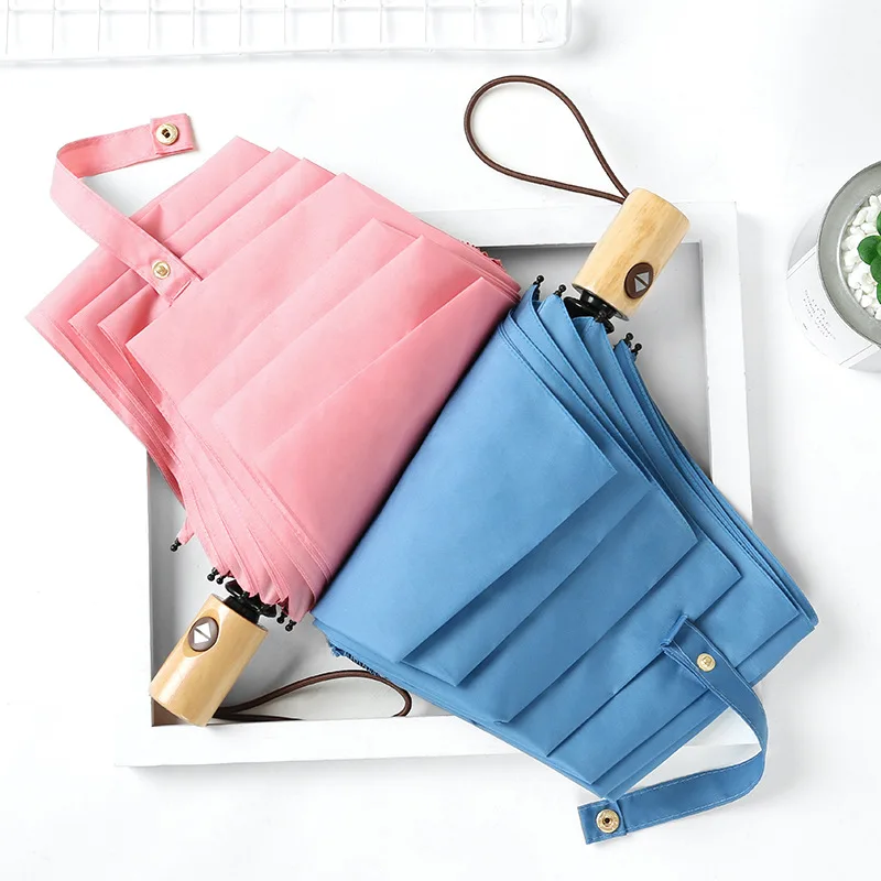 

New Fully-automatic Sun Umbrella Three Folding 8 Rib Strong wind Resistance Umbrella For Women Solid Color Series Umbrella LY03