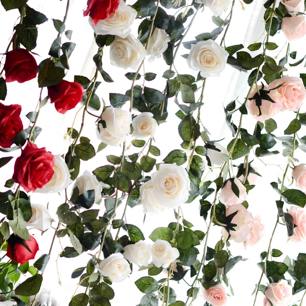 1 шт. Свадебные Декоративные искусственные розы лоза 180 см настоящий на прикосновение шелк цветок с зелеными листьями для дома гирлянда подвесной Декор