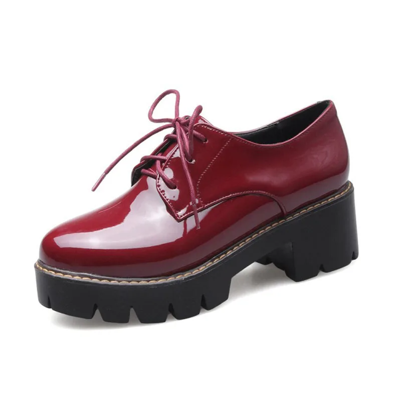 Platform Shoes Woman Thick Heels Oxford Shoes For Women Patent Leather Creepers Casual Oxfords Spring Flats Women