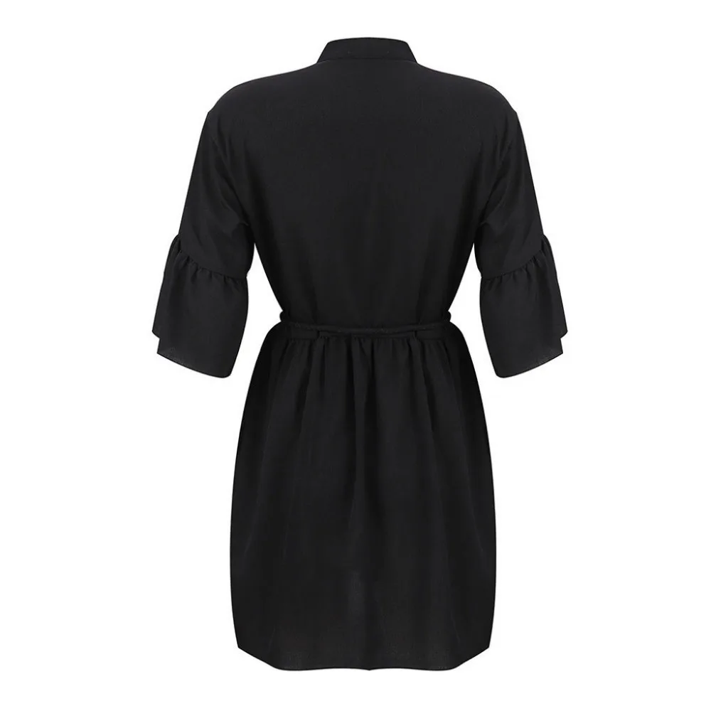2019 Fashion summer women's casual V-neck sexy beach dress long lace straps solid short-sleeved mini beach dress cover up 40J10 (10)