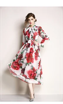 

TUHAO Spring Autunm Elegant Chiffon Dresses for Women Puff Sleeve Long Female Vestidos Printing Women's Maxi Dress T6603