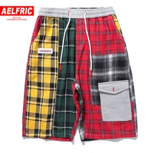 AELFRIC Красочные плед Повседневные Шорты карманы, набедренный Хоп мода для мужчин шаровары короткие джоггеры Kanye West уличная мужской пляжные шорты UR10