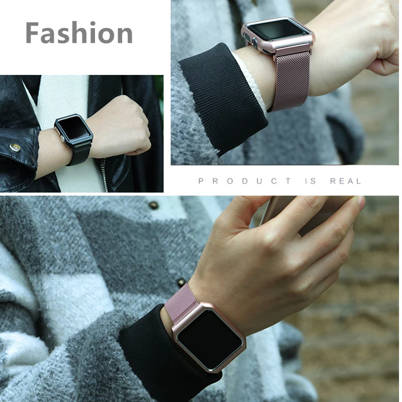 Чехол + ремешок для Apple Watch iWatch 44 мм 40 42 38 браслет из нержавеющей стали Миланская