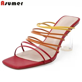 

ASUMER HOT Sale women sandals mixed color summer shoes transparent high heel shoes wedding shoes party ladies shoes