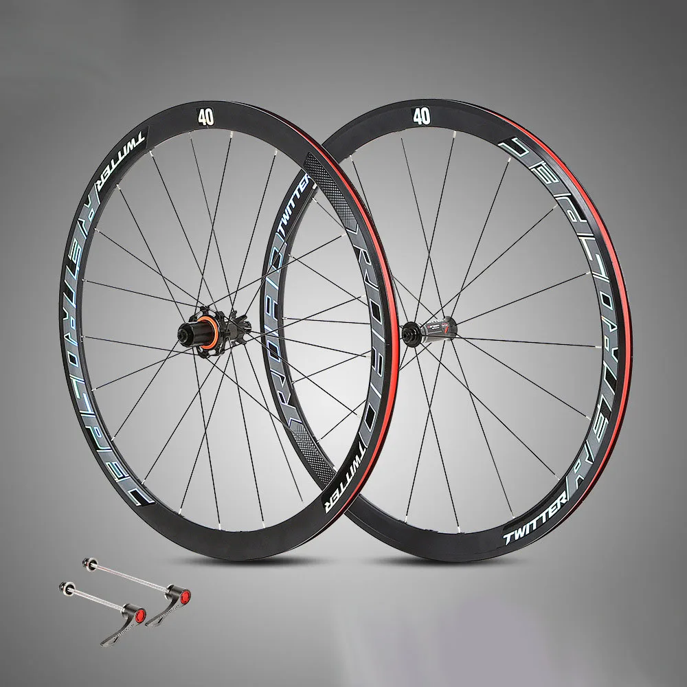 buy 700C Road Bike Wheelset RS TW Rim 40mm Depth Front 18Holes Rear 21Holes Round Spokes 8 9 10 11 Speed Cassette Front 100 Rear 130