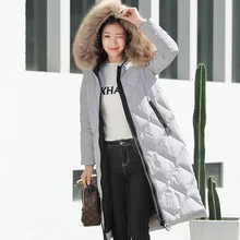 Натуральный мех енота собака воротник утиный пух куртки женские длинные стильные пуховики Верхняя одежда осень зима новое поступление