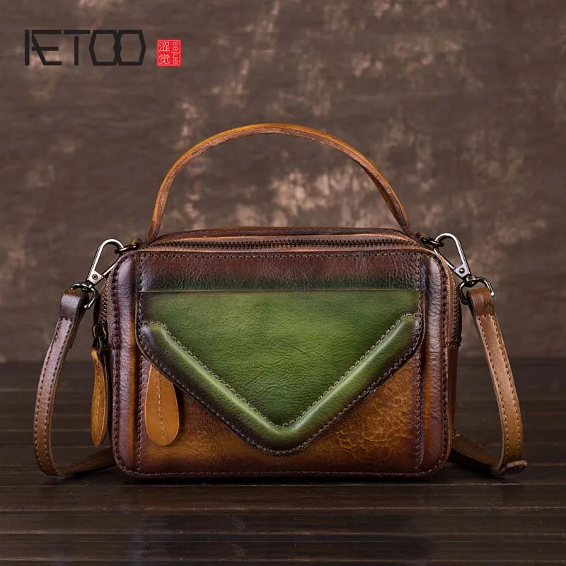 

EUMOAN 2020 new personality Shiro color ladies Shoulder Messenger small square bag Original retro craft first layer leather bag
