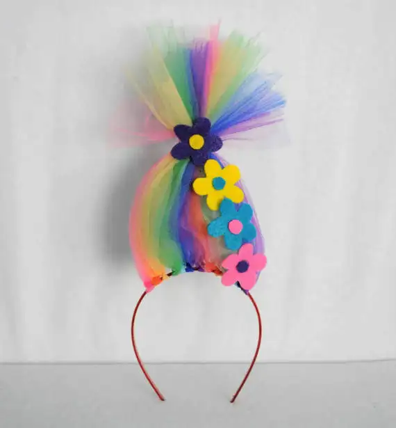 «Тролли», повязка на голову, радужная повязка на голову с фатиновой юбкой с героями мультфильма «тролли» для волос повязка на голову с цветами парик тролля парик цвета радуги