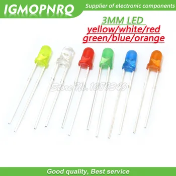 

100pcs 3mm LED Diode 3mm round head fog red/yellow/white/green/blue/orange light-emitting diodes IGMOPNRQ