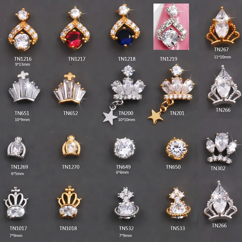 

5pcs/lot 3D alloy Zircon Nail art Decoration luxury zircon Crown series nails Accessories top-level crystal Manicure Charms