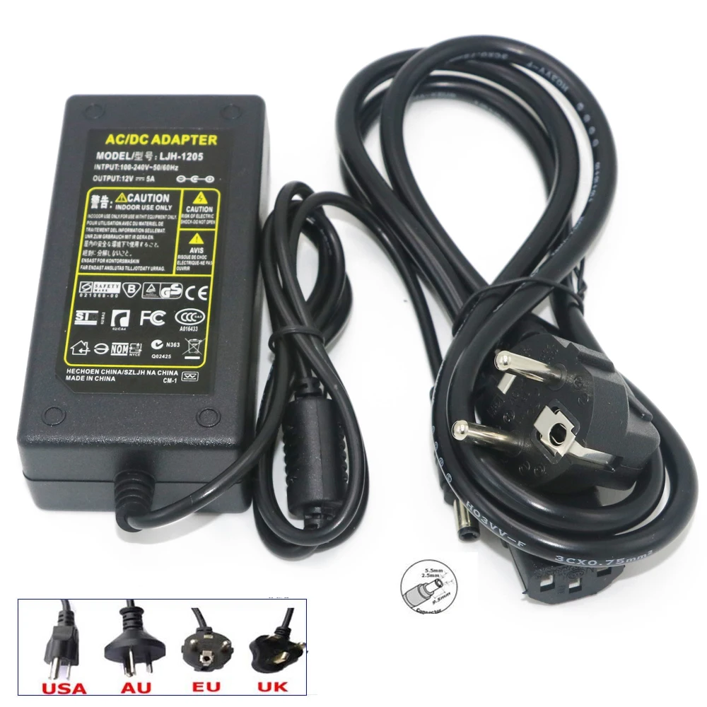 1pcs AC Converter Adapter DC 12V 5A For