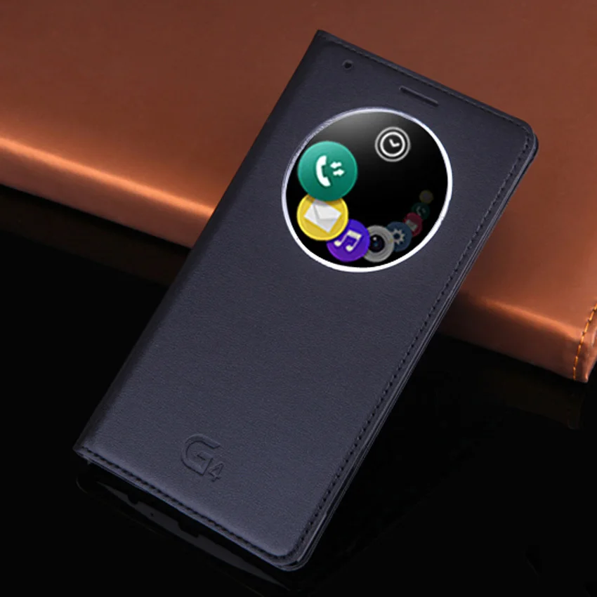 Чехол-раскладушка кожаный чехол для телефона для LG G4 LGG4 G 4 H818 H815 H812 H811 H810 LS991 VS986 F500 Smart View задний Чехол с круглым окошком, рев Кореи - Цвет: Black