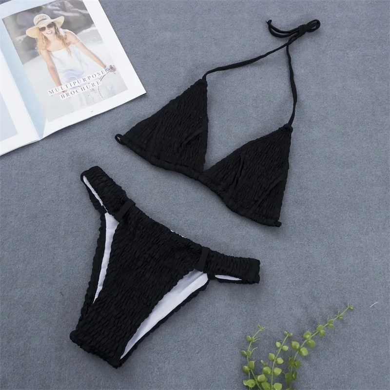 

Bikini small chest gathered slim swimsuit three-point retro big chest sexy split black swimsuit female beach seaside holiday