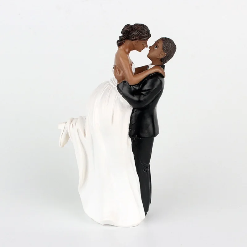 

Wedding Cake Topper Decoration African American Bride & Groom Affectionate Love in Sight Romantic Holding Couple Resin Figurine