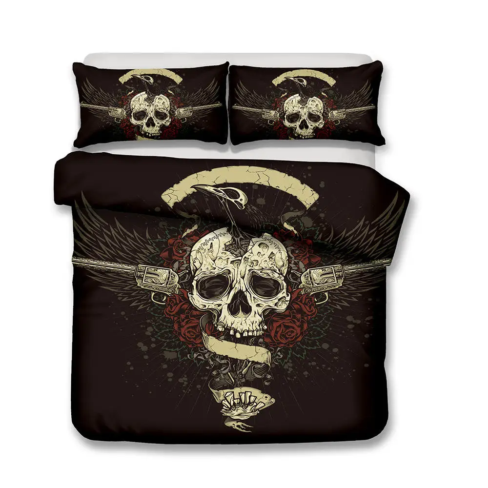 Bedding Set  Style Twin Size Bed Cover Bed Linen Blend Skull Duvet Cover Set Queen Size