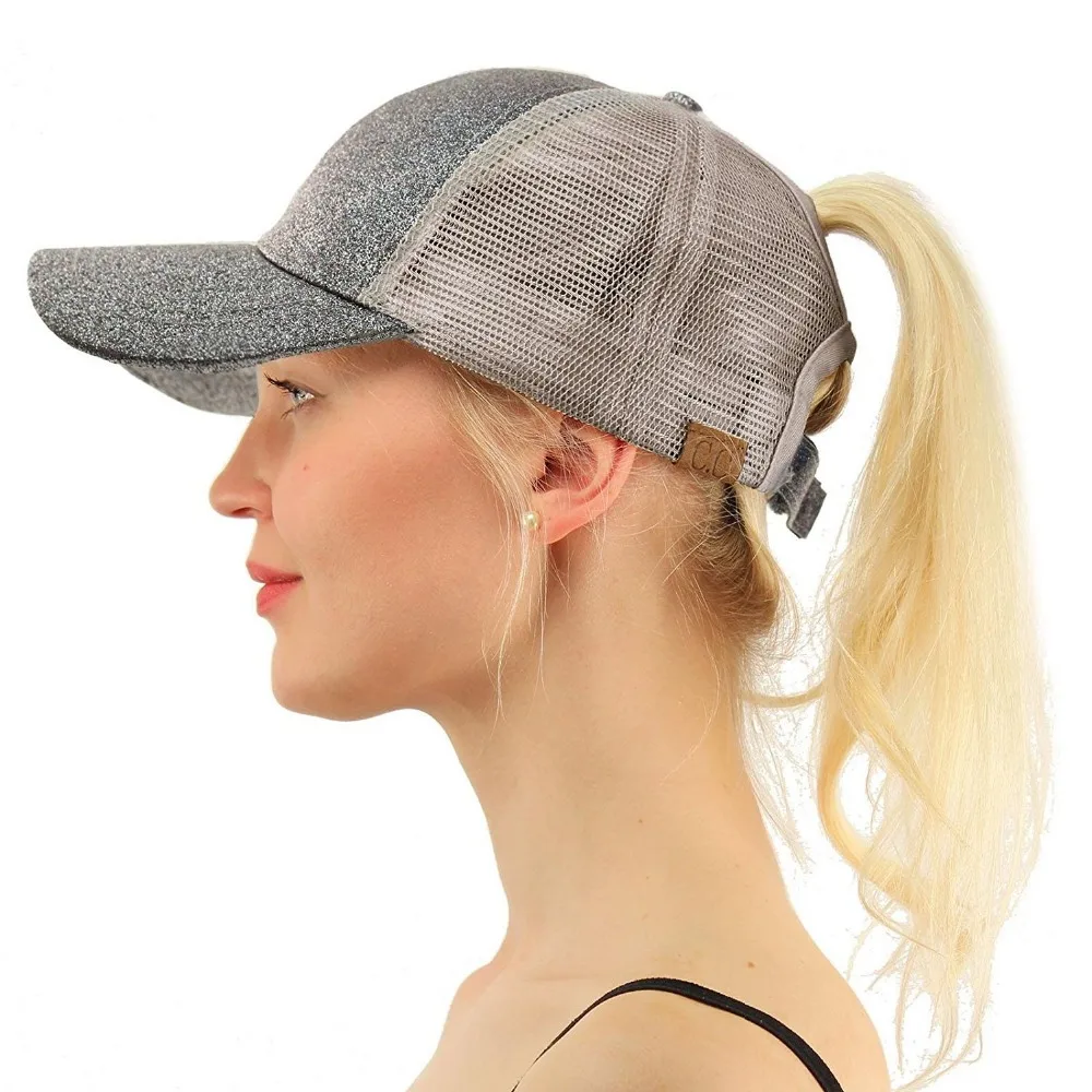 2019 Women Ponytail Baseball Cap Sequins Shiny Messy Bun Snapback Hat Sun Caps 