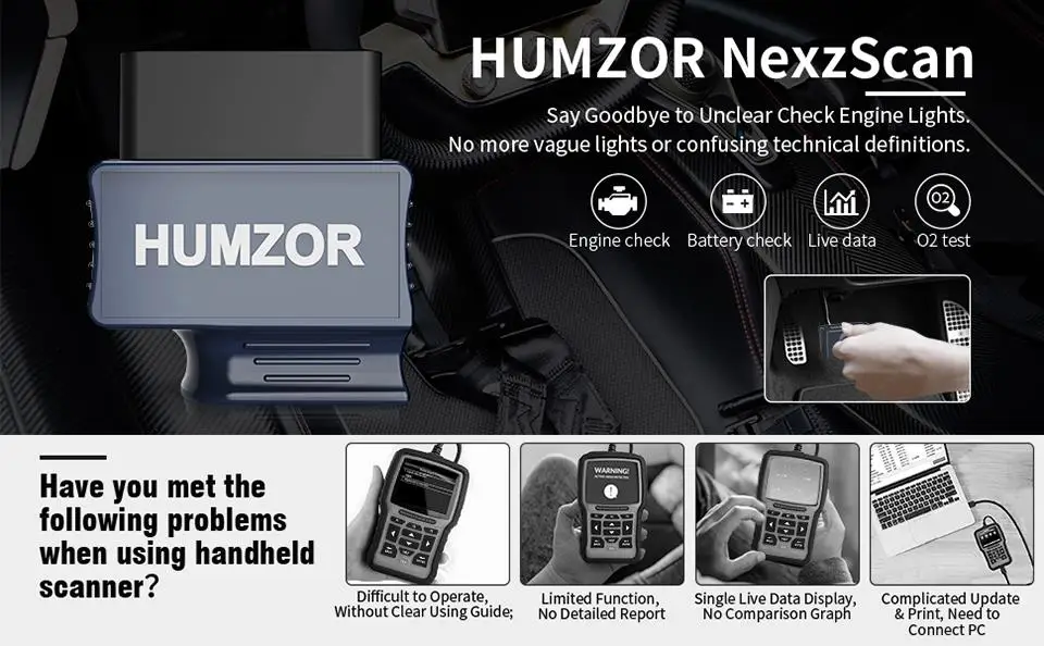 HUMZOR NexzScan OBD2 сканер автомобильный считыватель кодов Bluetooth 4,2 диагностический инструмент для iPhone, iPad и Android PK Bluedriver OBDLink