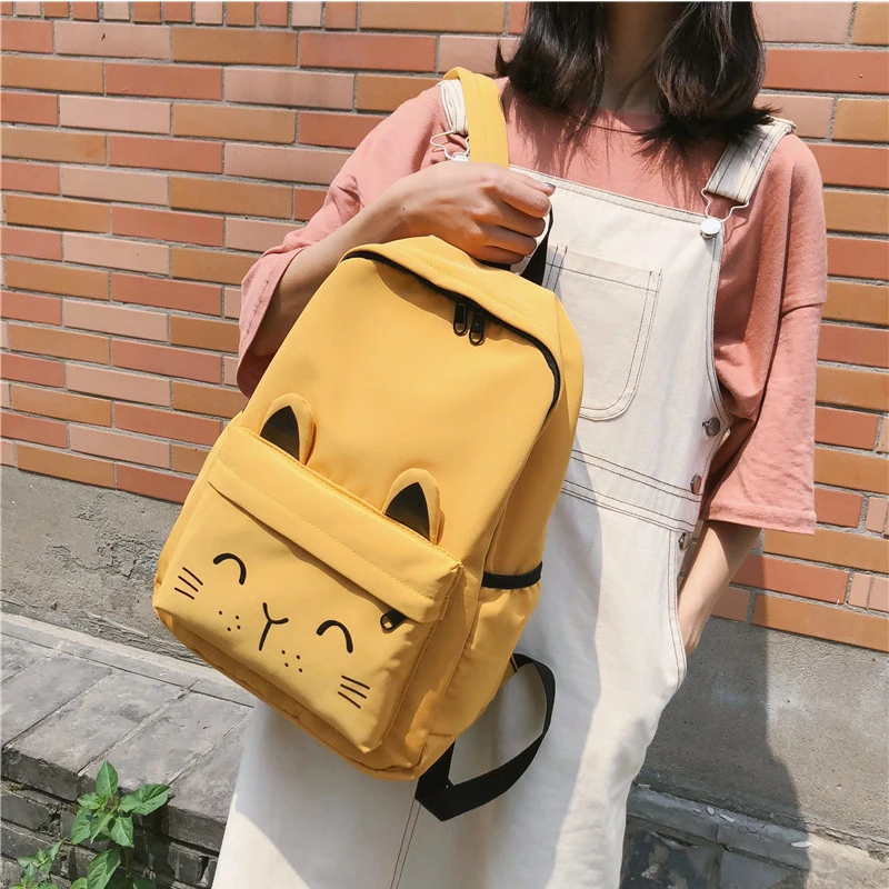

Cartoon Cat Pattern Travel Backpack Women Cute Yellow School Backpack For Teenage Girls Student Notebook Bagpack mochila mujer