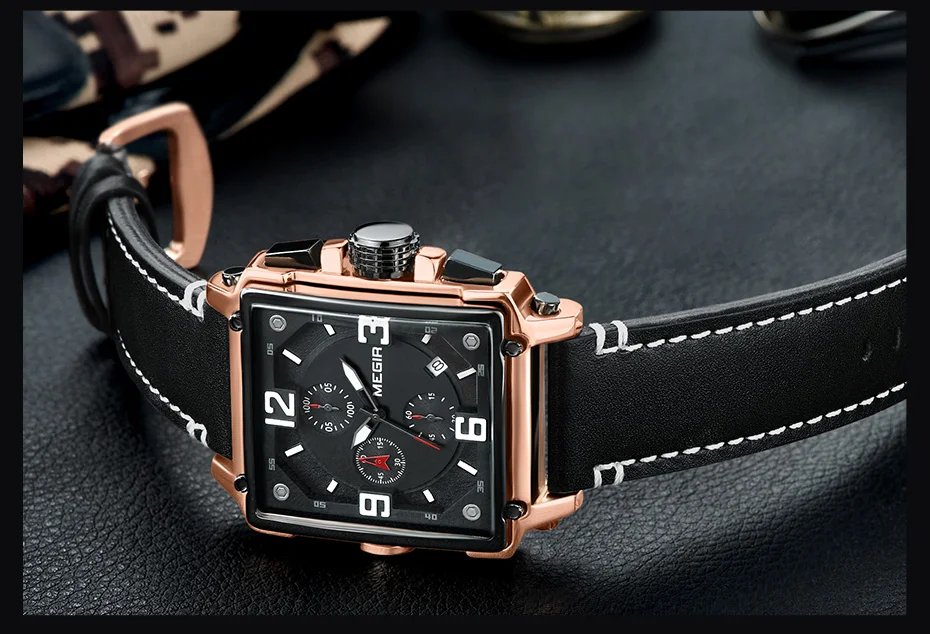 MEGIR, Креативные мужские часы, Лидирующий бренд, Роскошные Кварцевые часы с хронографом, мужские кожаные спортивные армейские военные наручные часы, Saat