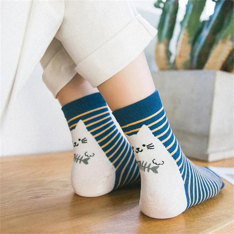 

New Arrivals Lovely Women Socks Japanese Funny Cartoon Cat Socks Meias High Quality Cotton Socks For Ladies Girls 5 Colors