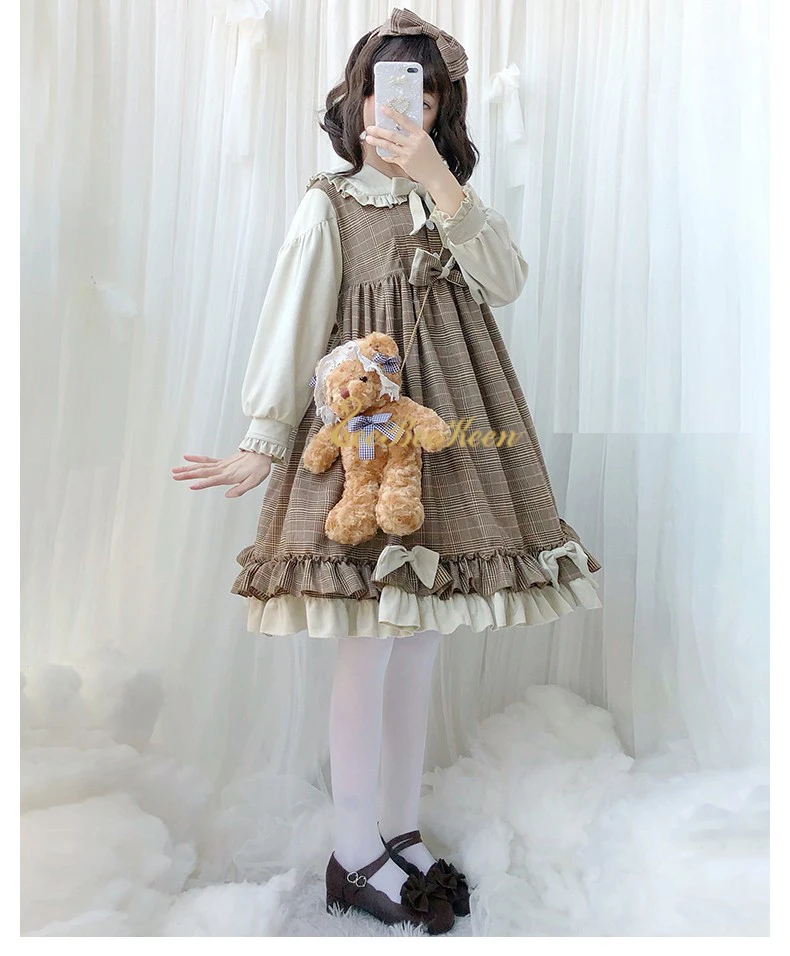 Косплей Аниме Лолита костюм хаки/серый британский плед платье кружева лук милые девушки взрослый Лолита японский сладкий принцесса платье девушка