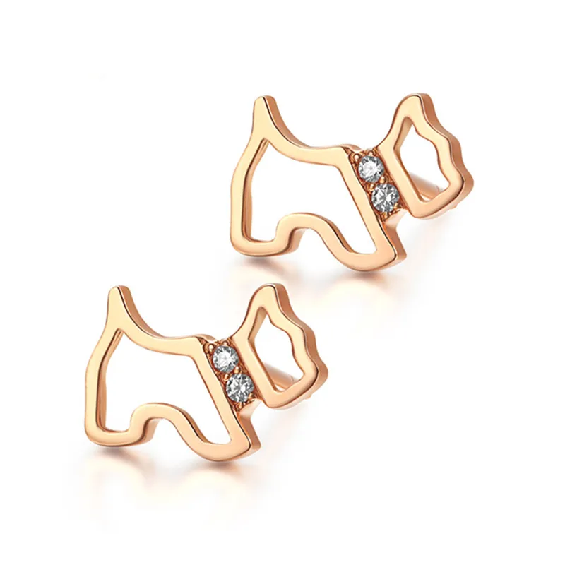 Серьги-гвоздики в виде собаки сережки в форме щеночков VOJEFEN Zircon18K из розового золота серьги-гвоздики в виде собаки