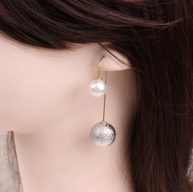 

527 Summer Style 2016 New Double Side Dull Polish Simulated Pearl Ear Line 3 Color Fashion Trendy Women Earrings E4647