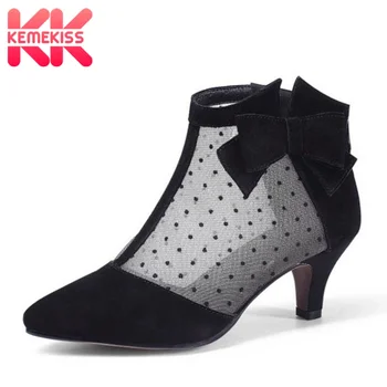 

KemeKiss Sexy Women Real Leather High Heel Shoes Women Bowknot Zipper Spike Heel Pumps Fashion Party Wedding Shoes Size 34-42