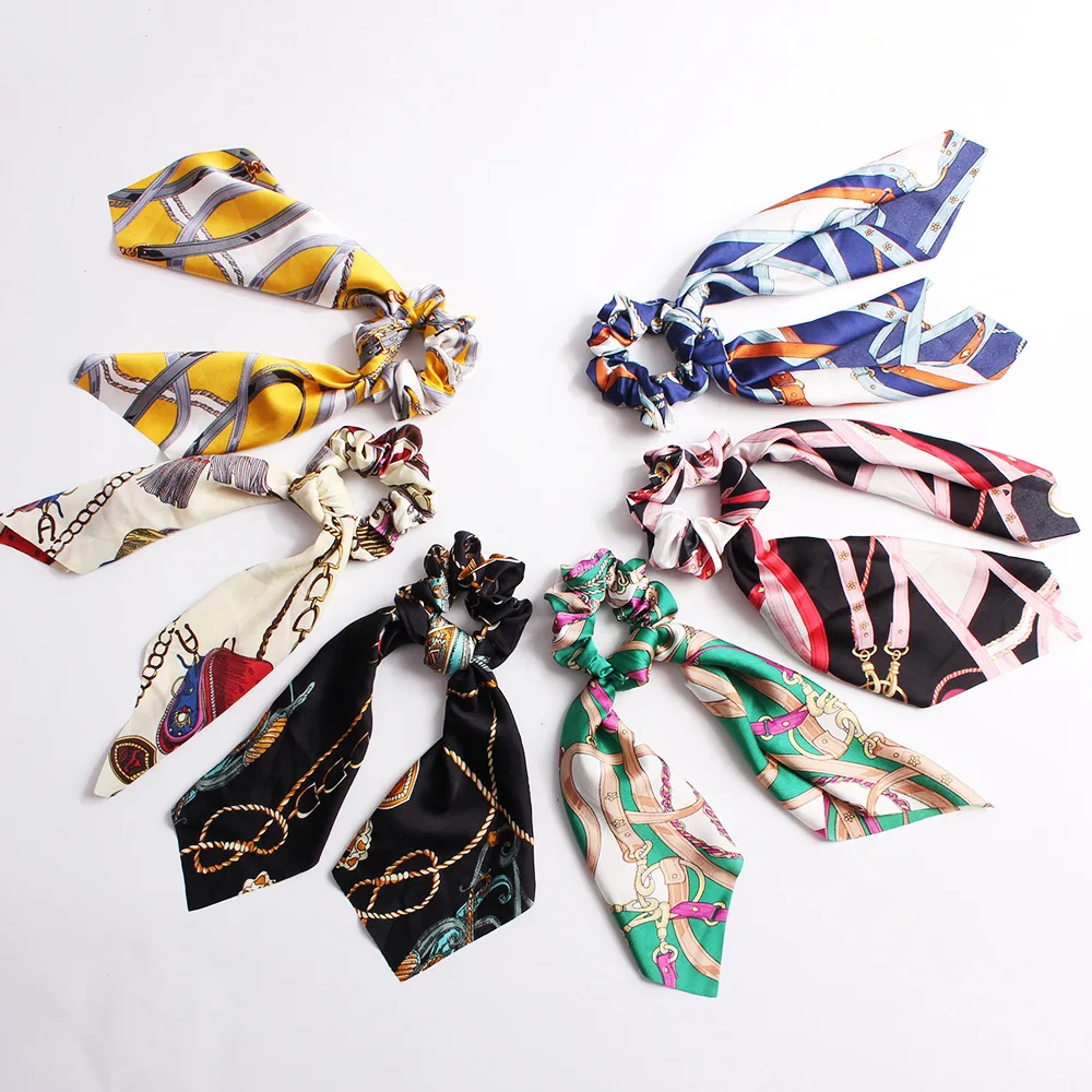 

2019 New Fashion Hot Fringed leopard tail hair ring Women Solid Color Elastic Hair Bands Sweet printing Girls Hair Accessorie