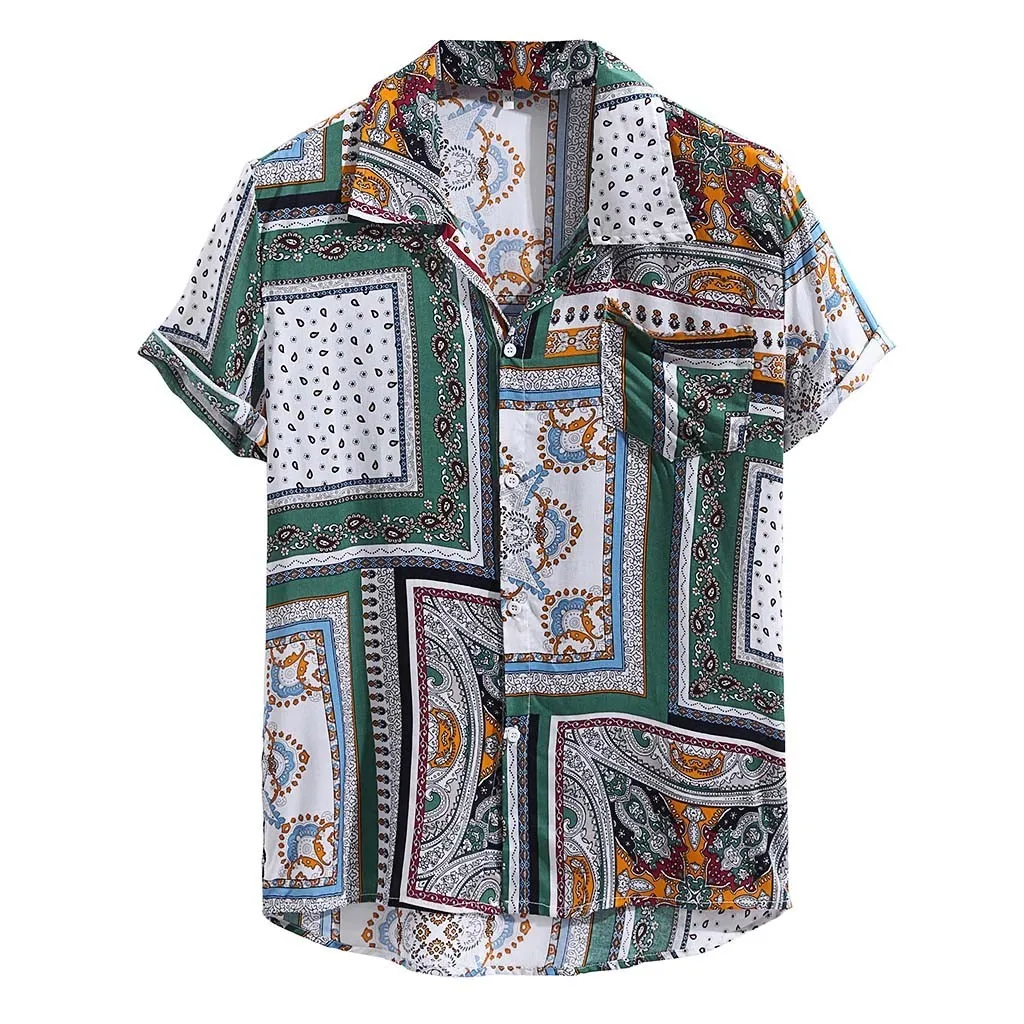 Womail 2019 Новое поступление модные летние рубашки мужские винтажные этнические печатные отложной воротник с коротким рукавом Свободные