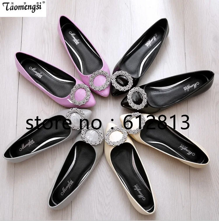 

2017 New Women Soft Leather Flats Canvas Fashion High Quality Rhinestone Pointy Toe Ballerina Ballet Flat Slip On Shoes